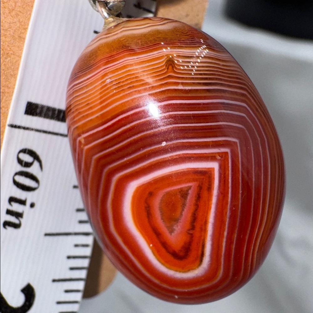 carnelian necklace, natural stone orange, burnt orange with white &  yellow back - Picture 5 of 5